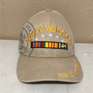 Navy Veteran Tan Strapback Hat Cap Adjustable American Flag